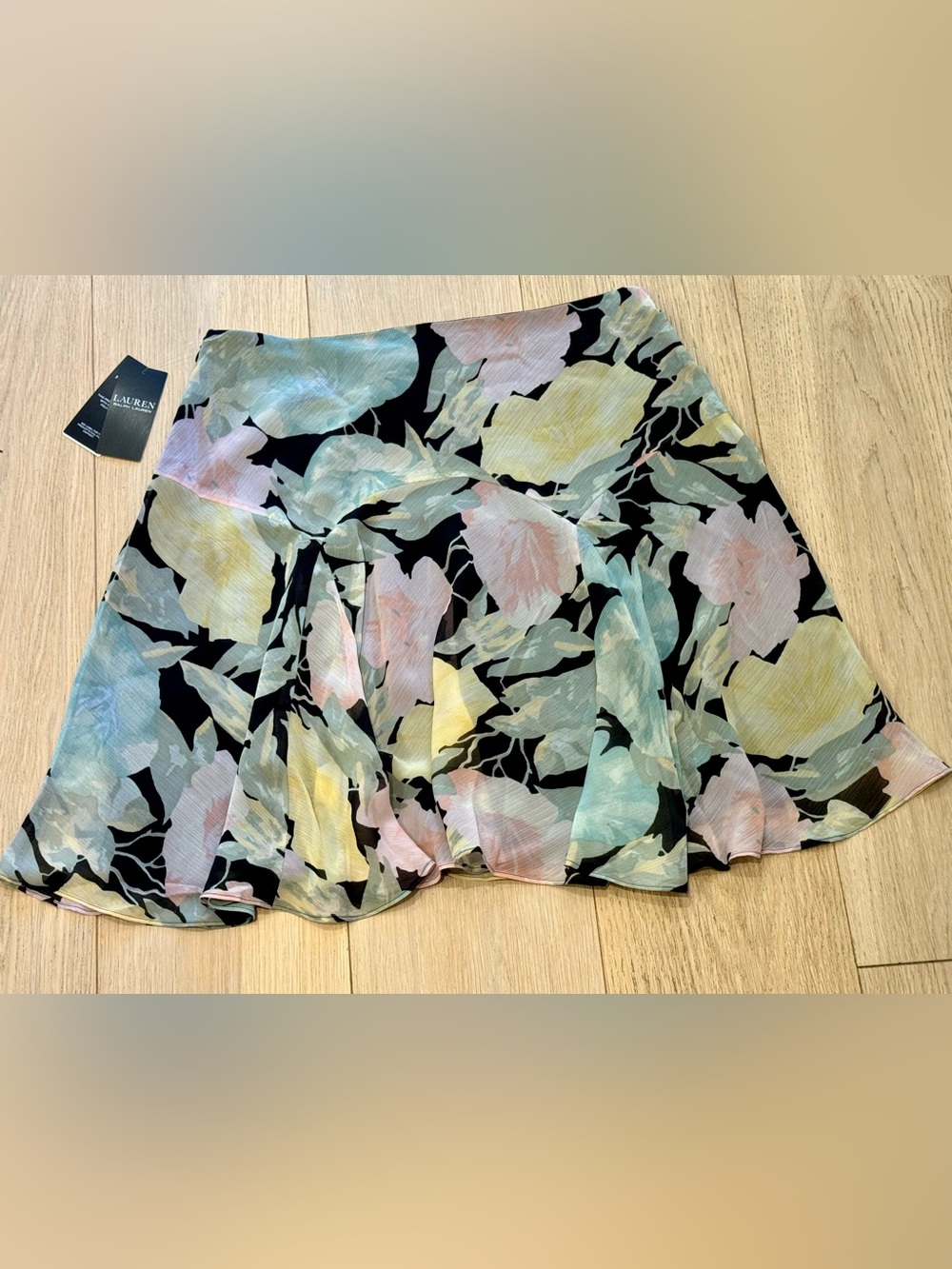 Ralph Lauren Floral Skirt Medium Tagged 10 Pastel A-Line Designer Luxury Summer - Picture 7 of 7